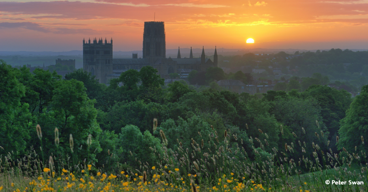 Sunrise view of Durham Cathedral from Observatory Hill County Durham.